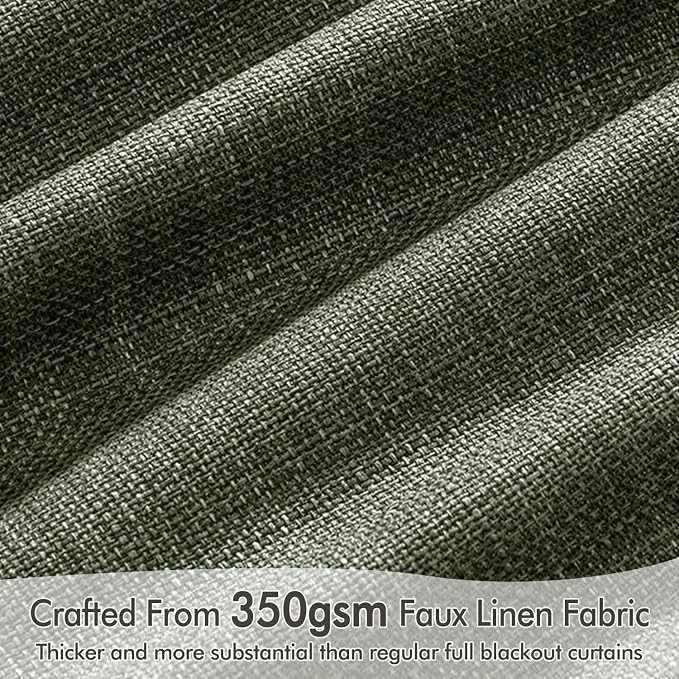 MIULEE 100% Blackout Back Tab Pleat Linen Curtains 50" Wx102 L, Olive Green | 2 - Image 4