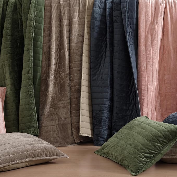 Velvet Quilt Set King Size- Taupe Quilt Bedding Set - Image 5