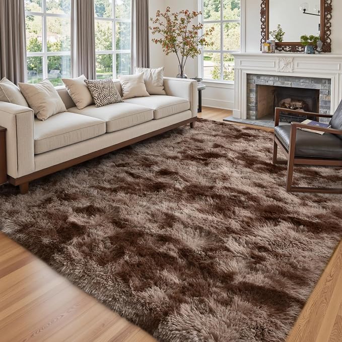 5x7 Ft Shag Brown Area Rug for Bedroom Living Room, Tie-Dyed Ultra Soft Fluffy by Cuzwlovita