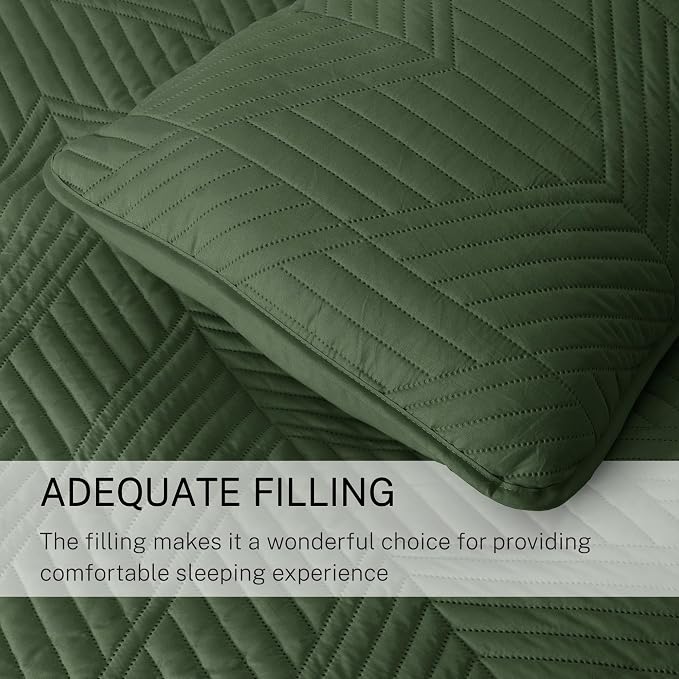 Exclusivo Mezcla Ultrasonic Full Queen Quilt Bedding Set, Olive Green | - Image 6