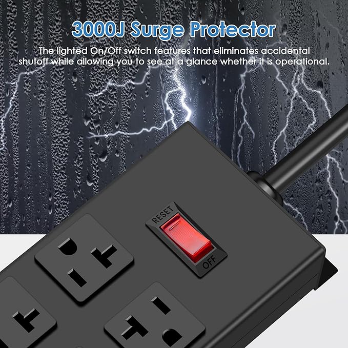JUNNUJ 20 Amp Power Strip Heavy Duty 2 Pack, Garage 6 Outlets Metal 12 Gauge Surge Protector 3000J, High Amp 5-15P Adapter Shop 6-20R T-Slot Industrial (6AC 2-Pack, 6FT)