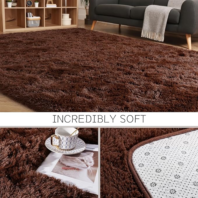 HOMORE Brown Rugs for Living Room, 5x8 Feet Fluffy Shag Area Rug for Bedroom - Image 7