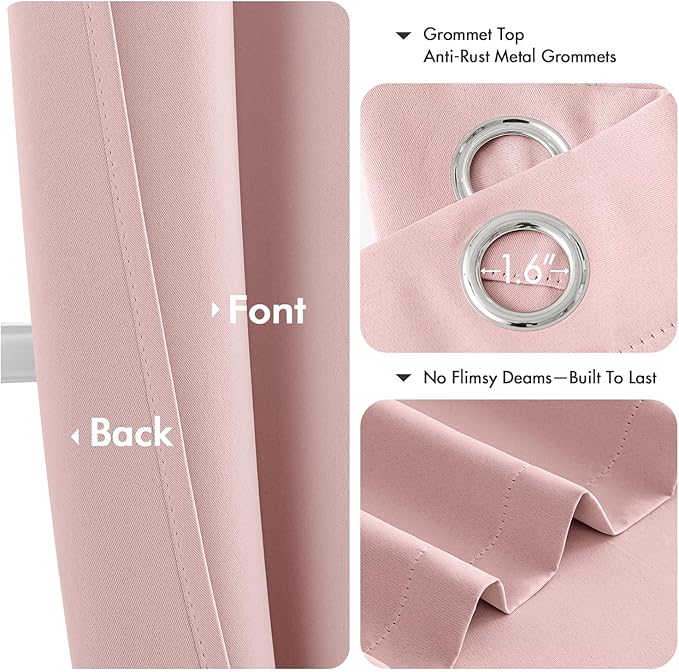 MIULEE Blackout Curtains for Bedroom 2 Panels 40 x 72 Inch Long Pink | Thermal - Image 4