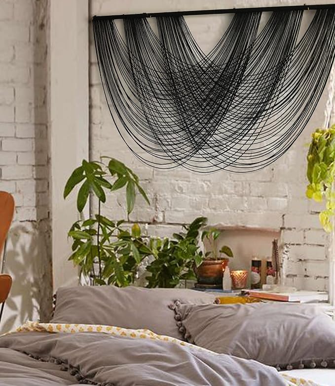 Flber Macrame Wall Hanging Black 59.00" W x 31.00" L Boho Wall Decor Large Boho - Image 3