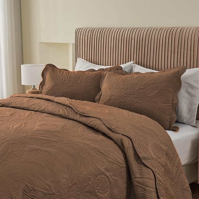 Kingnex Oversized King Bedspreads 128x120 Ultrasonic Quilted Coffee | Extra - Image 7