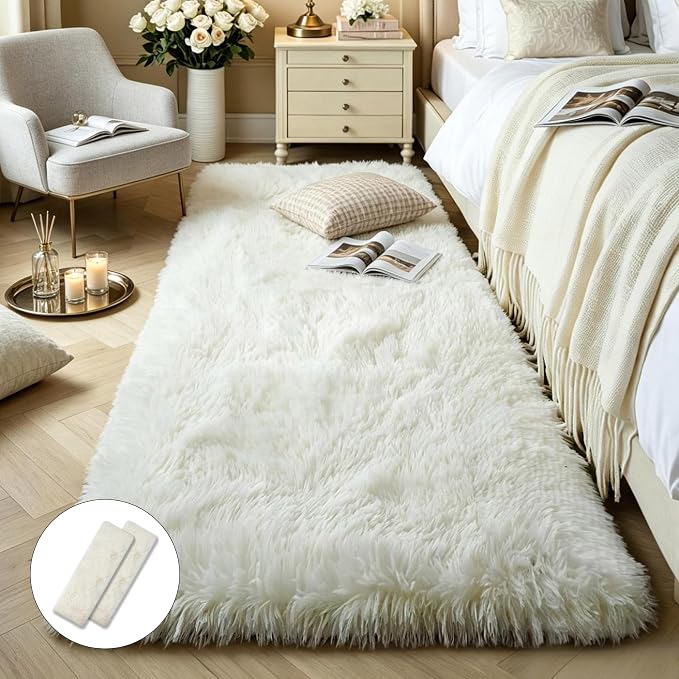 KCHOWUA Cream White Thick Fluffy Area Rug 2x6, living room, kids room, and by KICHOWUA