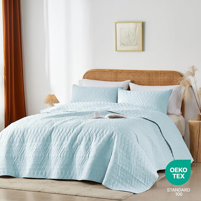 akkialla King/Cal King Size Quilt Bedding Set, Sky Blue Lightweight Microfiber - Image 2