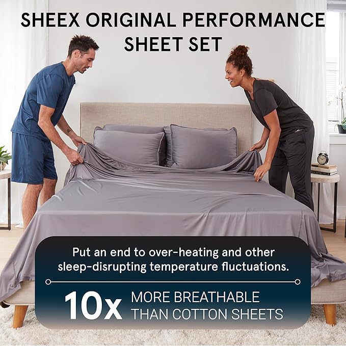 SHEEX - Original Performance Sheets Set (King/California King) Silver Lilac - Cooling Sheets, Moisture Wicking- 1 Flat Cooling Sheet, 1 Fitted Cooling Sheet, 2 Pillow Covers- Wrinkle Free, Sleep Aid
