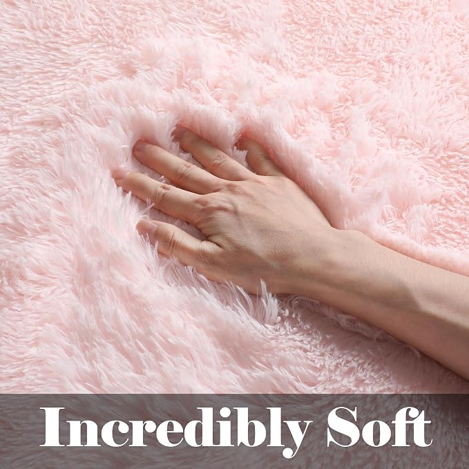 Pink 6x9 Area Rugs for Living Room Bedroom, Large Fluffy Bedside Throw Rug - Image 2