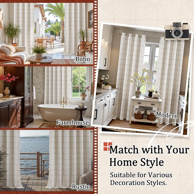 Plaid Blackout Curtains 96 Inch Long, 52 Wide 2 Panels, Thick Boho Patterned - Image 8
