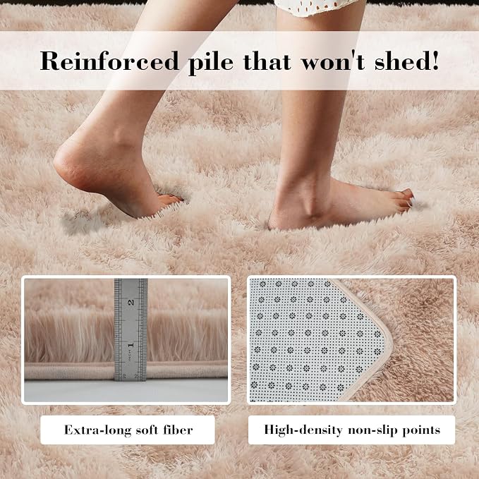 Mottled Beige 3x5 Area Rugs for Bedroom, Fluffy Shag Rug Small Carpet | - Image 5