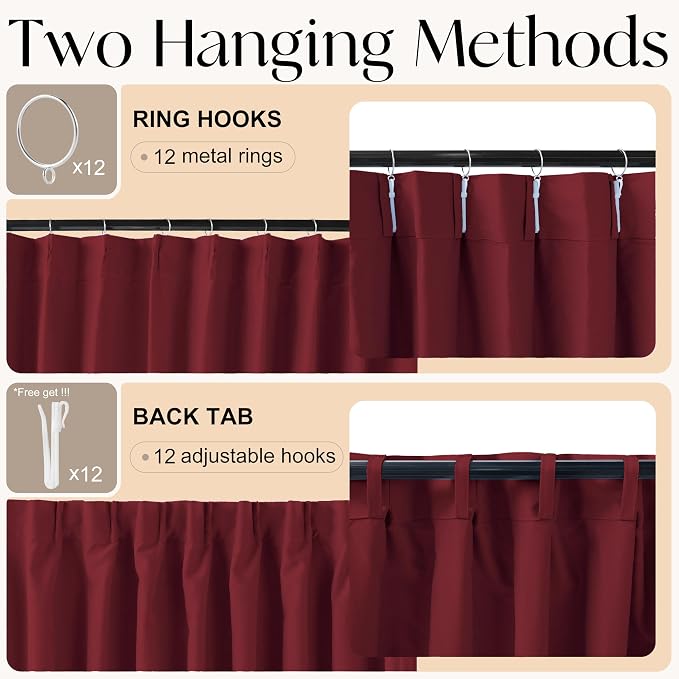 Etherealveil Wine Red Pinch Pleated Blackout Curtains 2 Panels 40"x120" | Back - Image 6