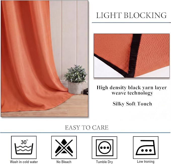 Diraysid Orange Grommet Blackout Curtains - Image 6
