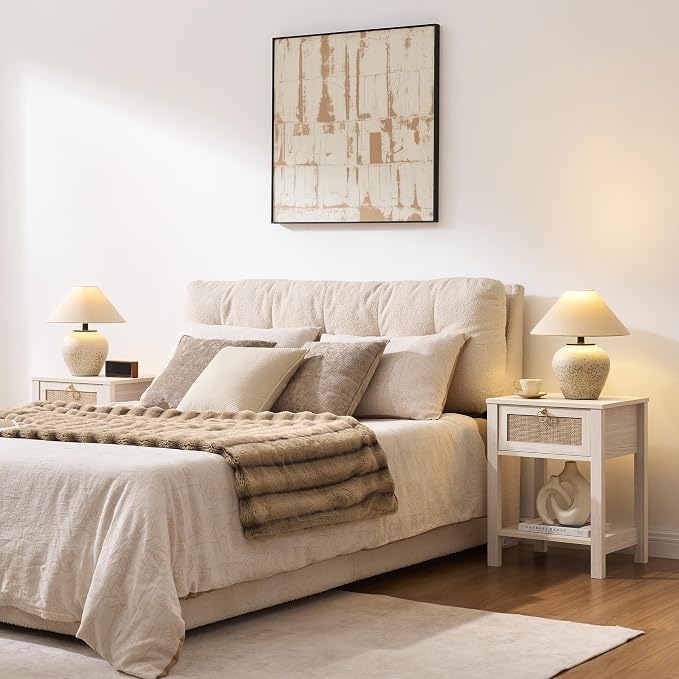 SICOTAS White Rattan Nightstand Set of 2 - Image 3