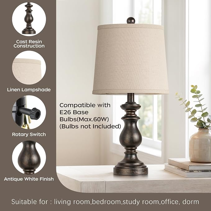 Traditional Table Lamp Set of 2, Rustic Farmhouse Table Lamps - Image 3
