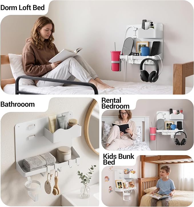 Bedside Shelf, Dorm Room Essentials Metal Floating Shelves | Wall Organizer - Image 6