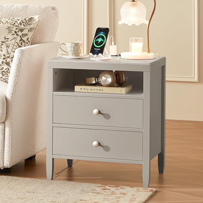 Huuger Grey Nightstand Set of 2, Night Stand - Image 8