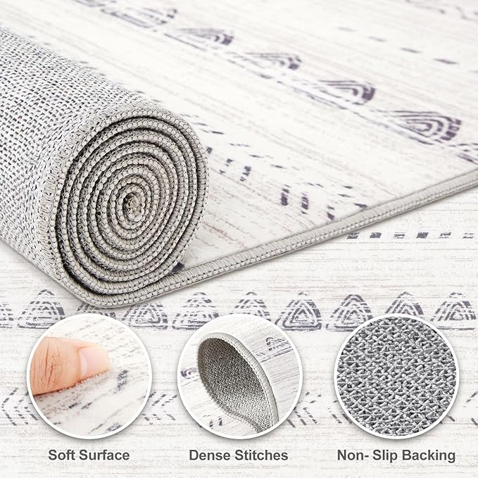 Nakagishi Boho 2x6 Runner Rug Machine Washable Rugs Non Slip Gray | Soft - Image 3