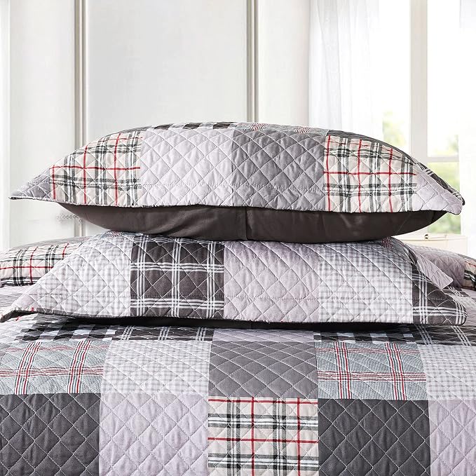 Quilt Set 3-Piece Oversized Quilted Bedspread Coverlet Set Grey European - Image 3