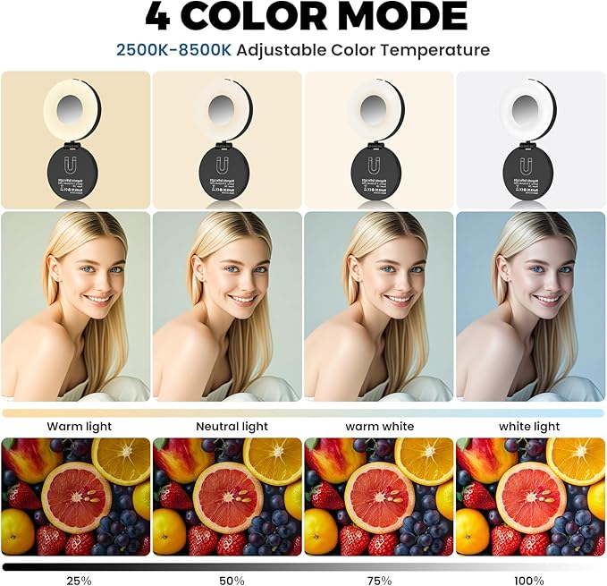 Selfie Light, Selfie Light for iPhone, Portable Phone Ring Light for Video Recording, Adjusted 4 Modes, Rechargeable Fill Light for Selfies, Photography, Makeup, Vlogs, TikTok, Video（Black）