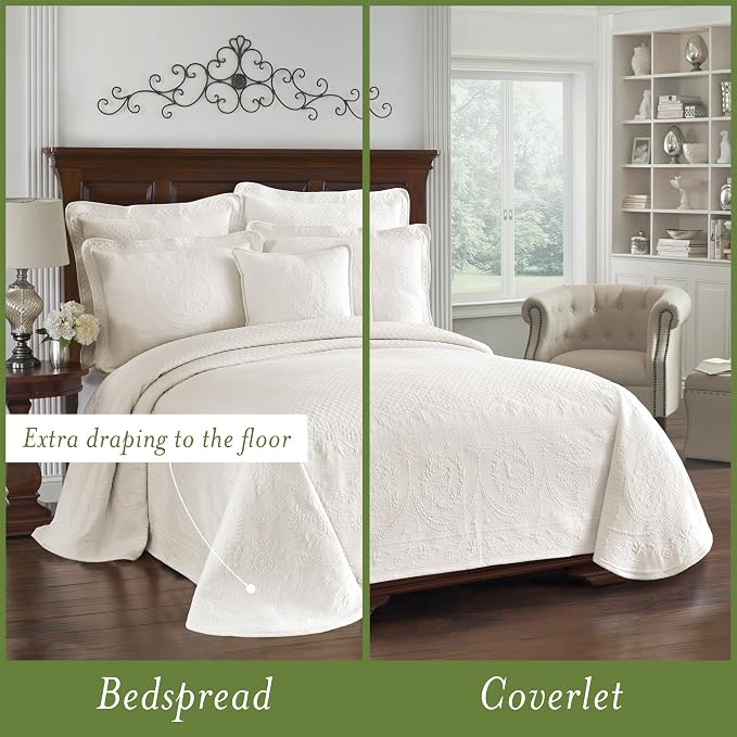 King Charles Modern Farmhouse Floral Matelasse Bedspread, 100% Cotton - Image 3