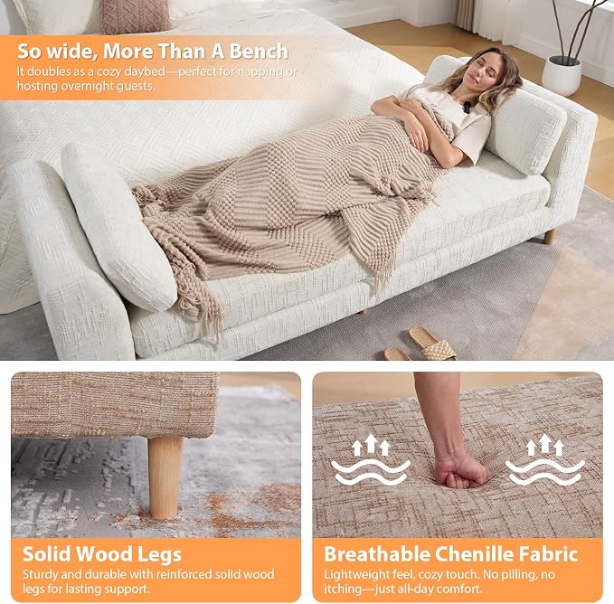 83.1" Oversized Chaise Lounge, Chenille Upholstered End of Bed Bench - Image 4
