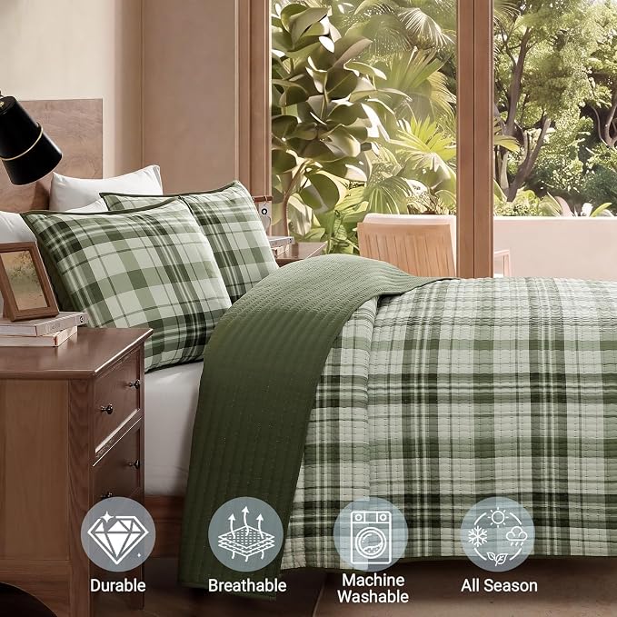 Queen Quilt-Lightweight Bedspread Plaid Quilt Queen Size Quilt Bedding Set | - Image 3