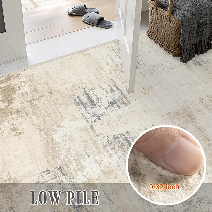 5x7 Area Rug Living Room: Modern Washable Soft Carpet Beige Brown | - Image 8