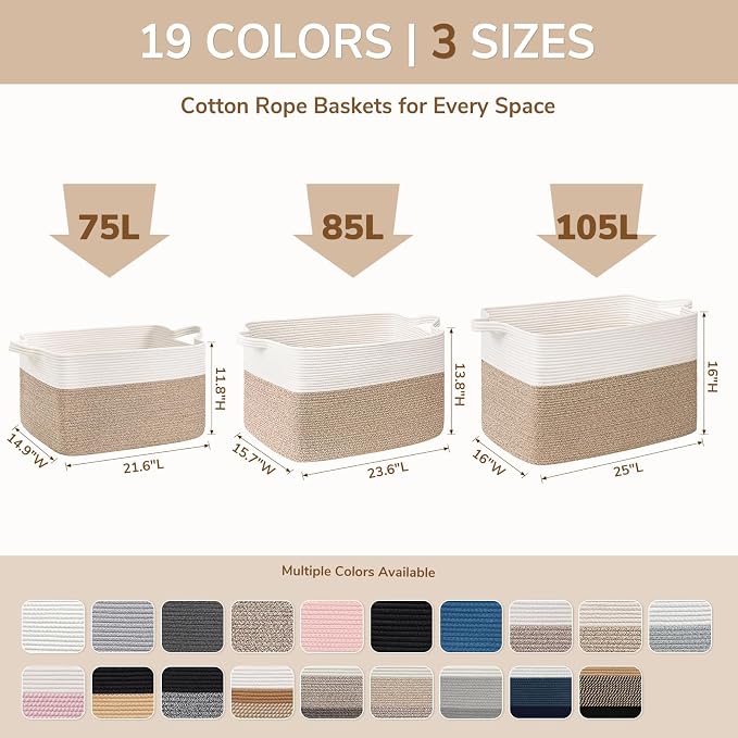 Goodpick Large Woven Rope Blanket Basket, Living Room, Bedroom & Nursery - Image 6