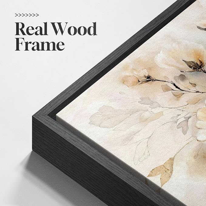 Framed Neutral Floral Wall Art, Botanical Flower Canvas Painting Prints - Image 5