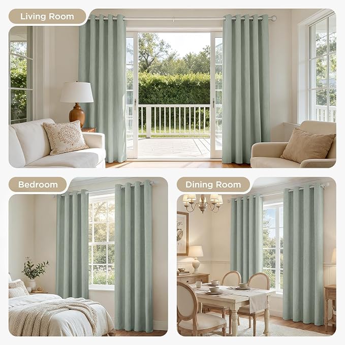 Joydeco Sage Green, Linen 100% Blackout Curtains - Image 7