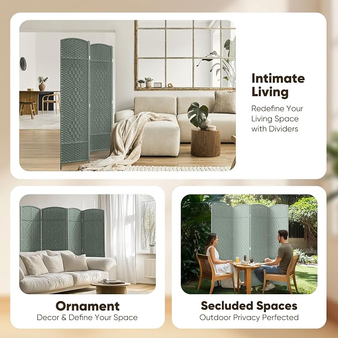 Rattan Room Divider, 4-Panel Folding Privacy Screen 6ft. Extra Wide | Room - Image 8