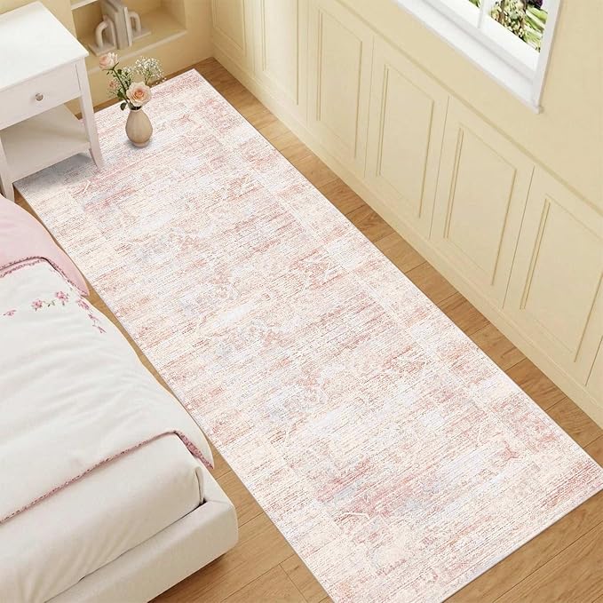 Latte&Fog Washable Hallway 2.6x8 Runner Pink Rug - Image 4