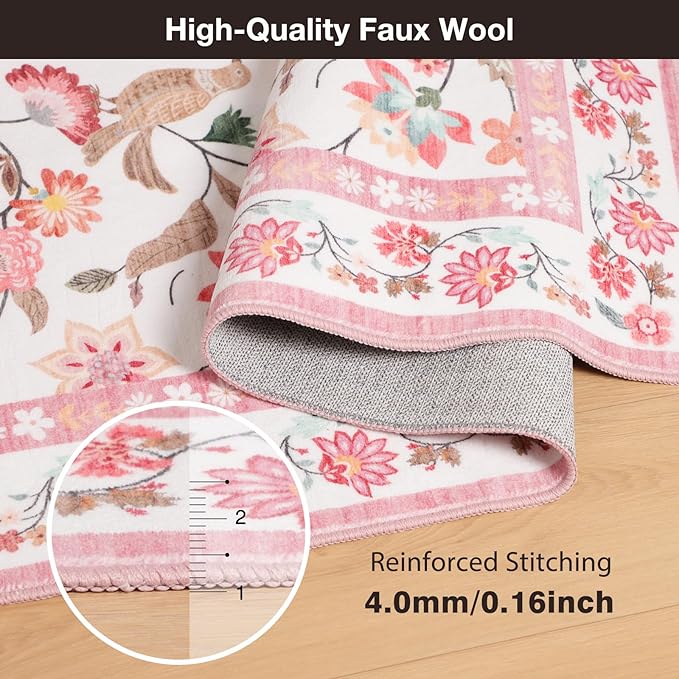 40"x50" Pink Floral Office Chair Rug, Easy to Clean Computer Chair Rug, Under Desk Rugs for Home Office, Desk Rugs for Rolling Chairs, Floor Mat for Hardwood Floors, Desks Carpet for Tile Floor