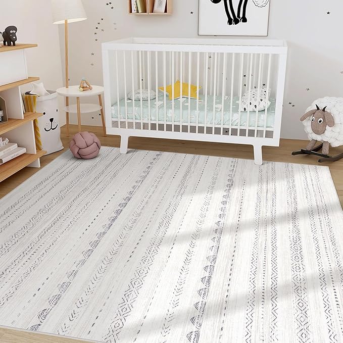 Nakagishi Boho 6x9 Area Rug Living Room Rugs Machine Washable Gray | Soft - Image 8