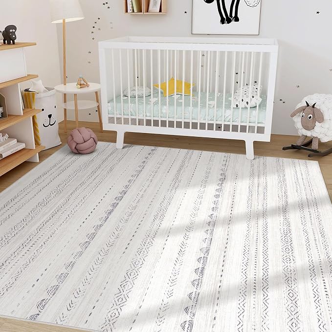 Nakagishi Boho 10x14 Area Rug Living Room Rugs Machine Washable Gray | Soft - Image 8