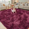 8x10 Area Rugs for Living Room, Burgundy Shaggy Carpet Plush Furry Carpet | by Junhejiamei