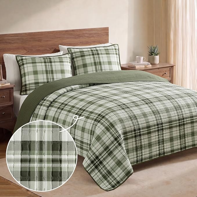 King Quilt-Lightweight Bedspread Plaid Quilt King Size Quilt Bedding Set | - Image 2