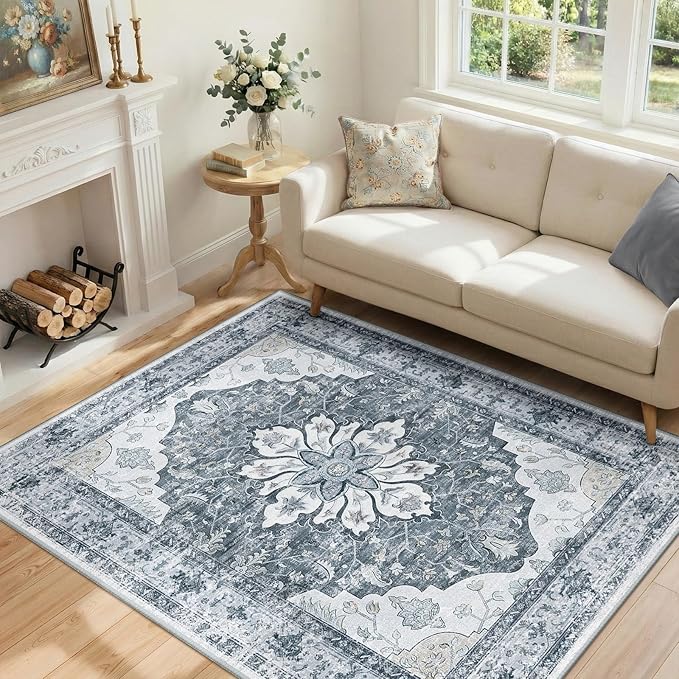RELEANY Washable Area Rug, Water Repellent, Pet Friendly, Vintage Floral Boho - Image 2