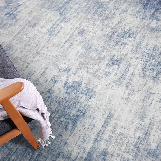 IOHOUZE Abstract Runner Rug 2x5 Ft Washable Runners for Hallways, Non Slip Kitchen Runner Printed Faux Wool Entryway Runner Indoor, Modern Floor Carpet for Hall Kitchen Bedroom, Light Blue White