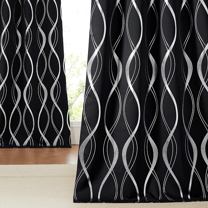 NICETOWN Blackout Curtains for Patio, Foil Printed Wave Lines Home Decoration by NICETOWN