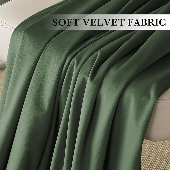 RYB HOME Green Velvet Curtains for Bedroom Living Room 80 inches Long | Room - Image 4