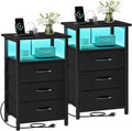 Night Stand Set 2 with Charging Station, LED Nightstand by Vagusicc