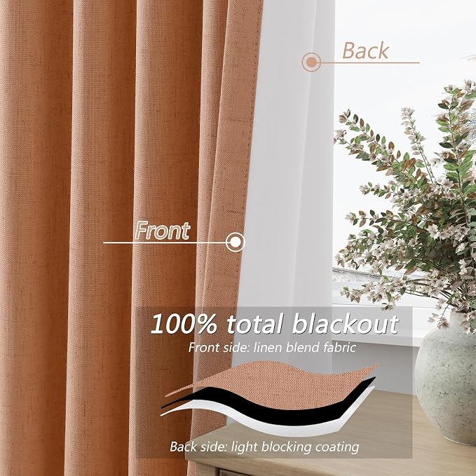 100% Blackout Curtains 102 Inch Length 2 Panels Set - Image 4