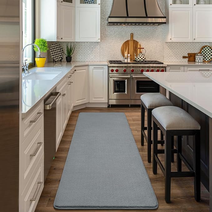 Modern Soft Hallway Runner Rug, 2x10 Feet Washable Long Runner Rugs | Grey - Image 4