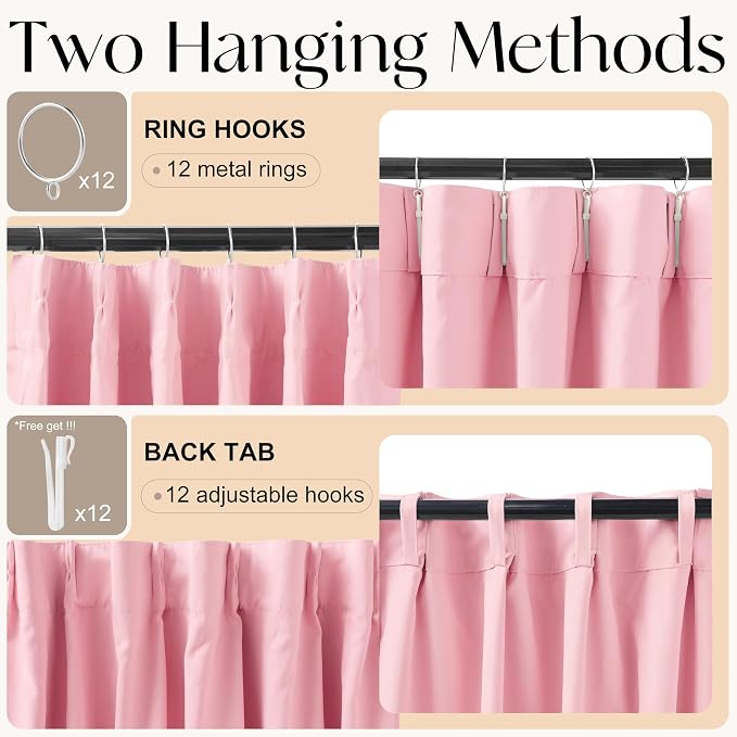 Etherealveil Hot Pink Pinch Pleated Blackout Curtains 2 Panels 40"x84" | Back - Image 6