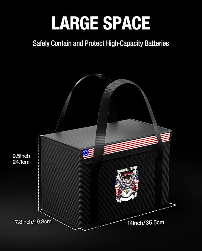 sumaxium 12V 100Ah LiFePO4 Lithium Battery Fireproof Safe Bag, Large Capacity Explosion-proof Lipo Battery Case for Charging & Storage, Waterproof Safe Box Compatible with LiTime(14x7.9x9.4 Inches)