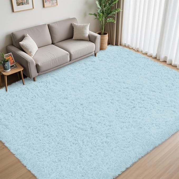 8x10 Area Rug for Living Room, Light Blue Fluffy Shag Non-Slip Bedroom Rugs | - Image 3