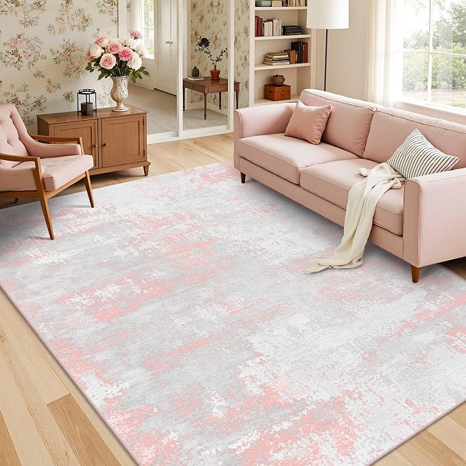 Latte&Fog 6x9 Area Rugs for Living Room Modern Abstract Washable Pink Rugs | - Image 3