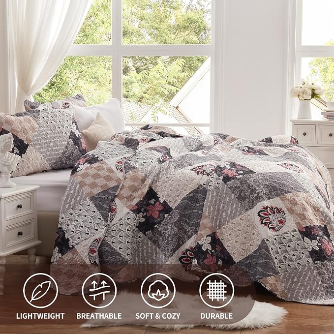 King Size Quilt Set 3 Pieces Lightweight Reversible Bedspread-98''x106'' Soft - Image 2